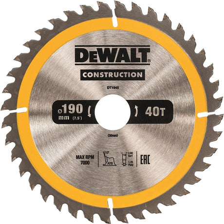 Dewalt tilbehør rundsavklinge 190x30x40t, positiv 10°, kærv 2,6 mm - dt1945-qz