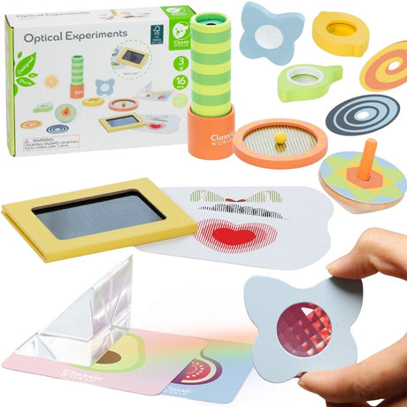 Lobbes toys bv classic world optiske eksperimenter legesæt i træ, 16 stk.