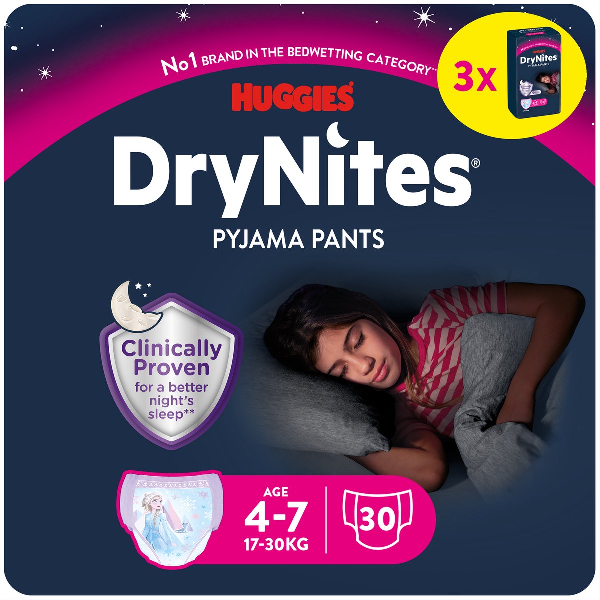 Drynites huggies blebukser - piger - 4 til 7 år (17 - 30 kg) - 30 stk - værdipakke