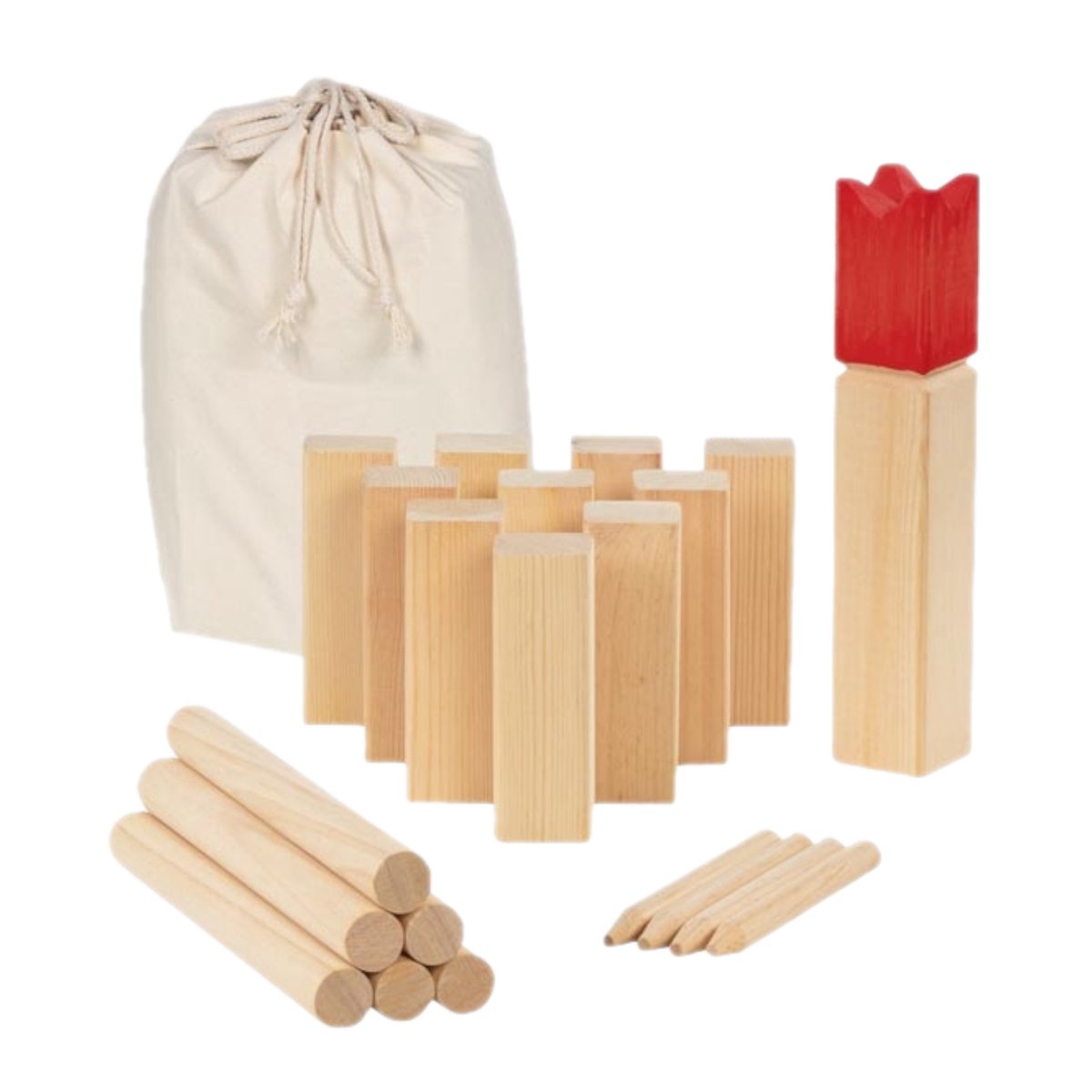 Goki Wood Kubb -spil i bomuldstaske, 21dlg.