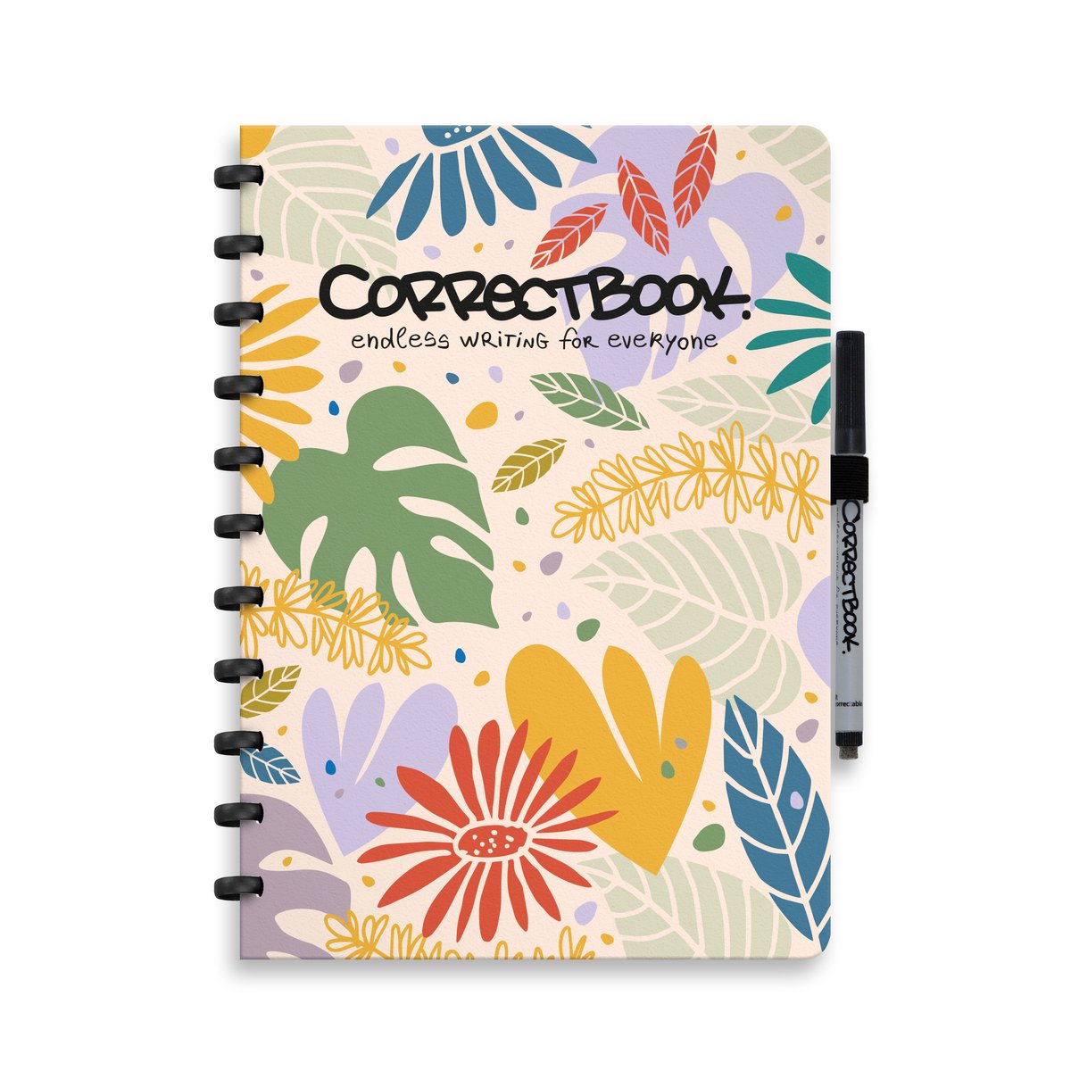 Correctbook a4 uitwisbaar notitieboek – botanical beauty – gelinieerd – herbruikbaar schrift – inclusief pen wisdoekje – aanvulbaar met extra pagina’s