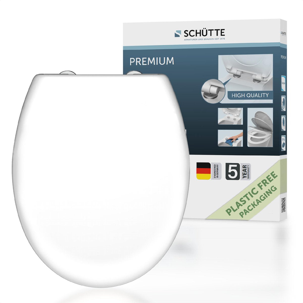 Schütte toiletsæde 82600 hvid - duroplast - soft close - klikbar - rustfri stålhængsler - bæreevne op til 250 kg - lakeret - hvid