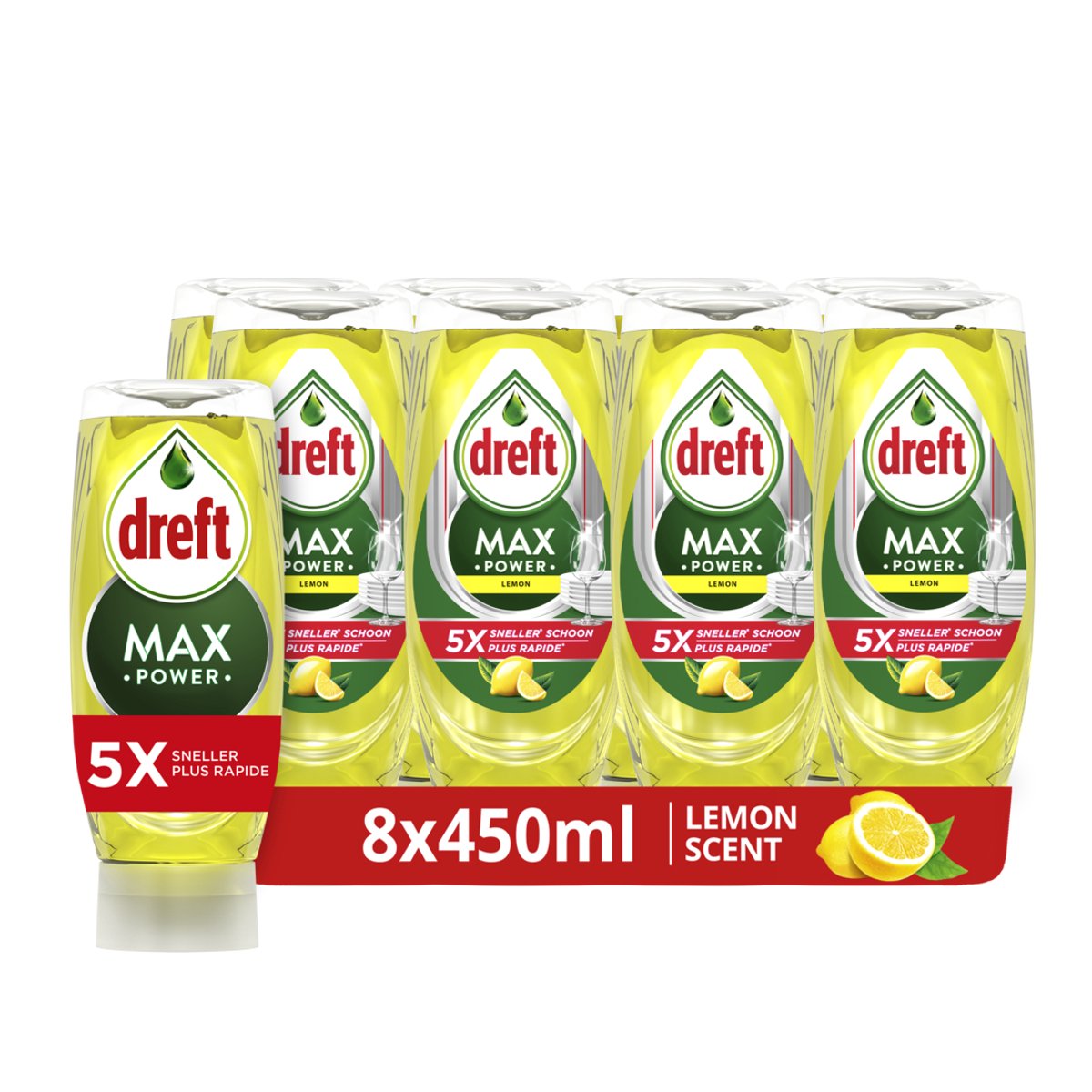 Dreft maxpower citron flydende opvaskemiddel - 8 x 450ml