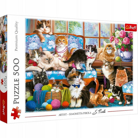 Trefl - puslespil - 500 brikker - kattefamilie - 48x34 cm