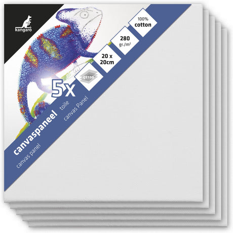 Kangaro canvaspaneel - 20x20 cm - 5 stuks - 3mm board - 280gr katoen - 3x primed