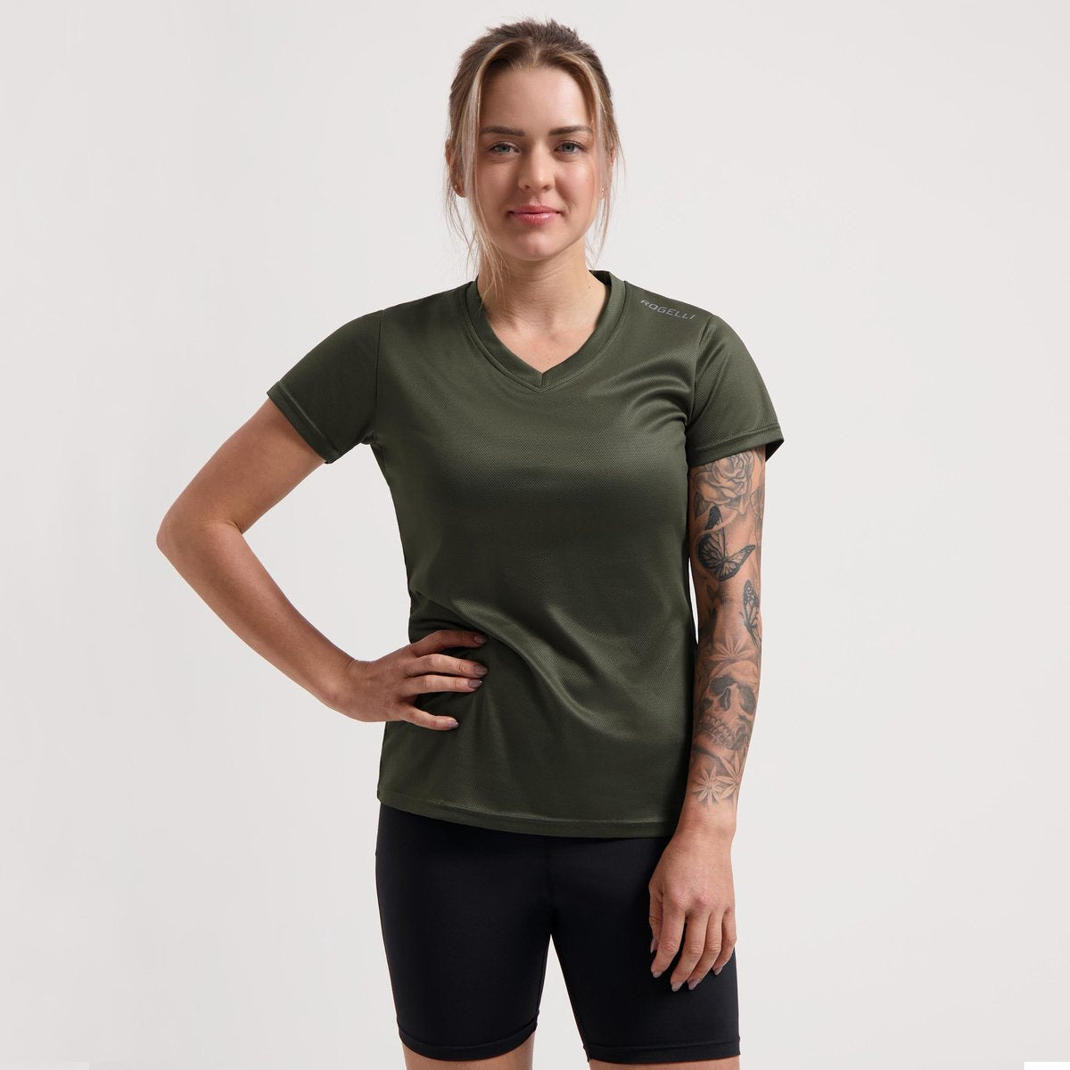 Rogelli promo hardloopshirt dames - korte mouwen - legergroen - s