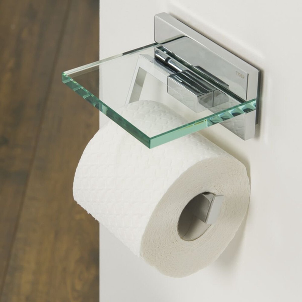 Tiger safira - toiletrulleholder med hylde - krom