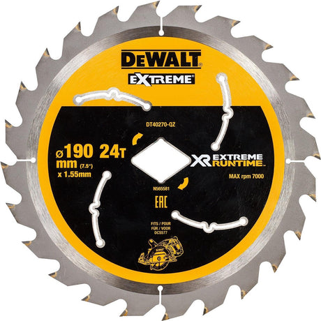 Dewalt rundsavklinge til træ | ekstrem køretid | ø 190mm centerhul diamant 24t - dt40270-qz