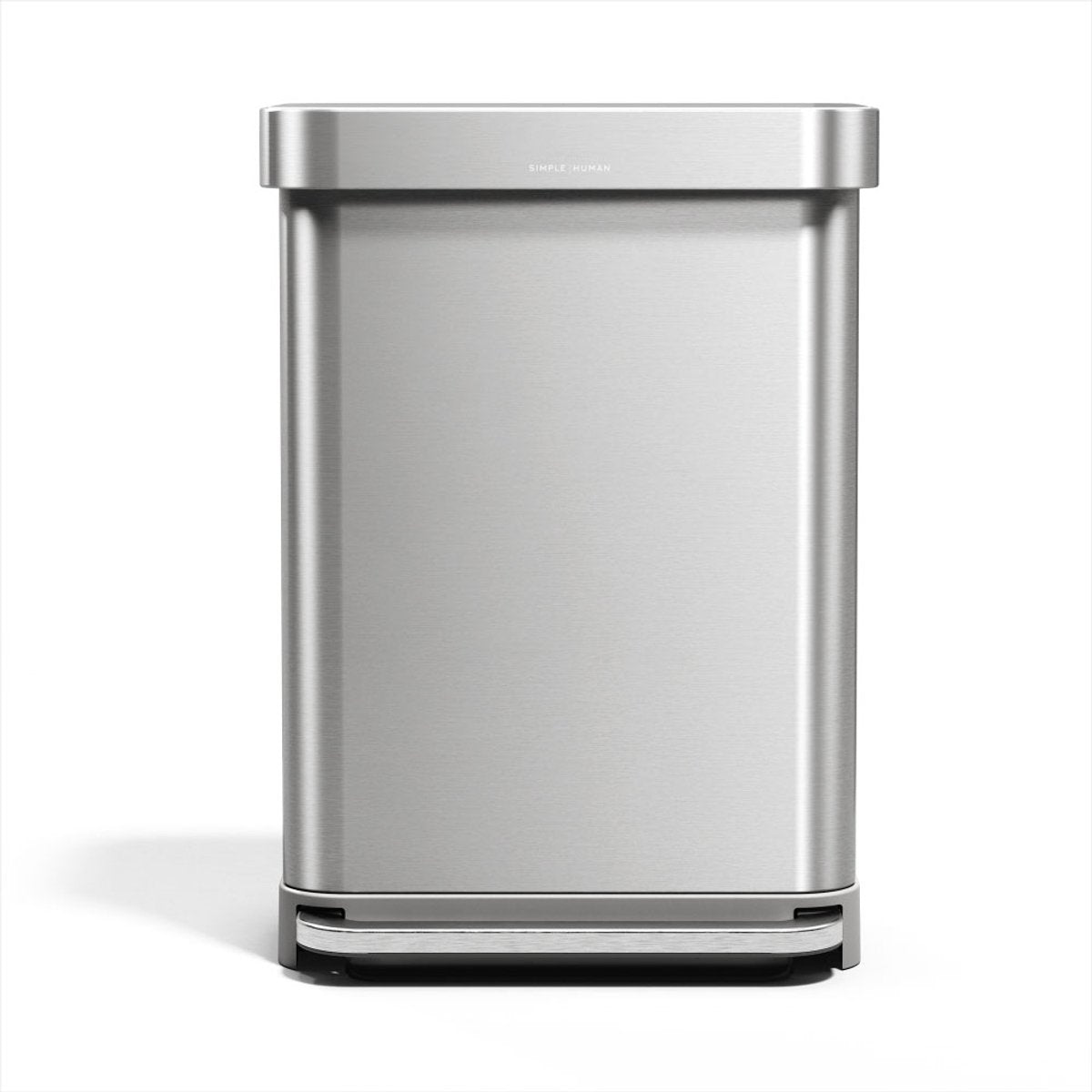Simplehuman rektangulær pedalspand - 55l - med poseholder - sølv rustfrit stål