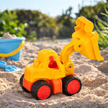 Eddy legetøj sandvognslæsser 2 akslet - sandlegesæt gravemaskine lavet af plastik - legetøjskøretøj til strand og sandkasse - 23,1 x 8,9 x 11,2 cm - gul, turkis og mørk orange