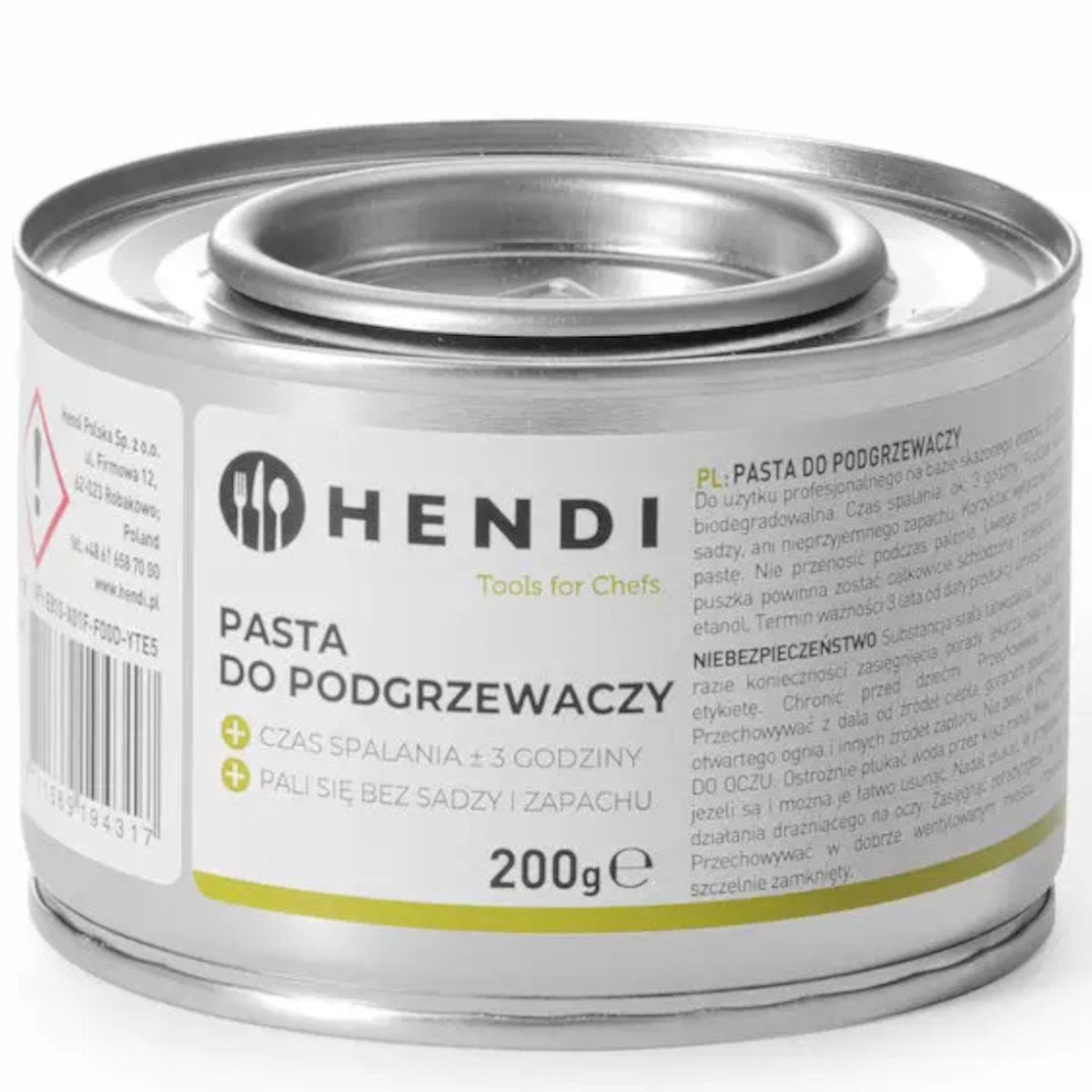 Hendi - pasta til madvarmere - 200g - 3 timers brændetid - bioethanol