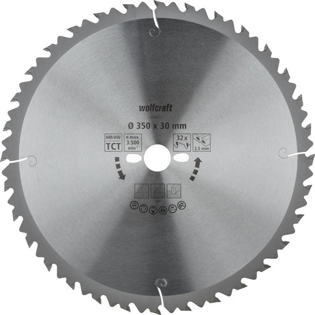 Wolfcraft - savbord rundsavklinge 350x30mm - 32 tænder - savklinge til bordsav - serie grøn - 6666000
