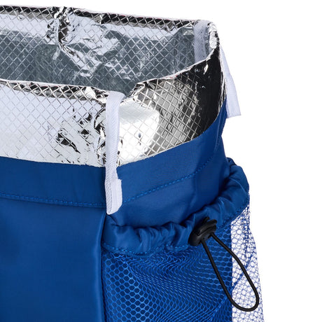 Muitomas køletaske 8 liter - termisk isolering - ét centralt rum - sidelomme til flaske - justerbar skulderrem - blå