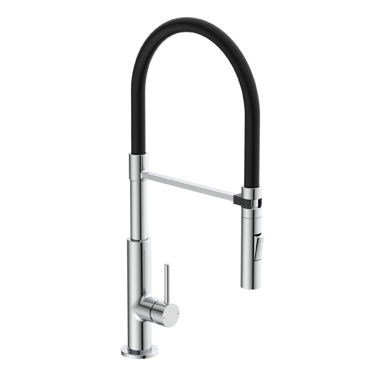 Schütte stilo design køkkenhane - blandingsbatteri - høj, drejelig tud - udtrækbar mousseur - sidehåndtag - soft-touch slange, krom sort