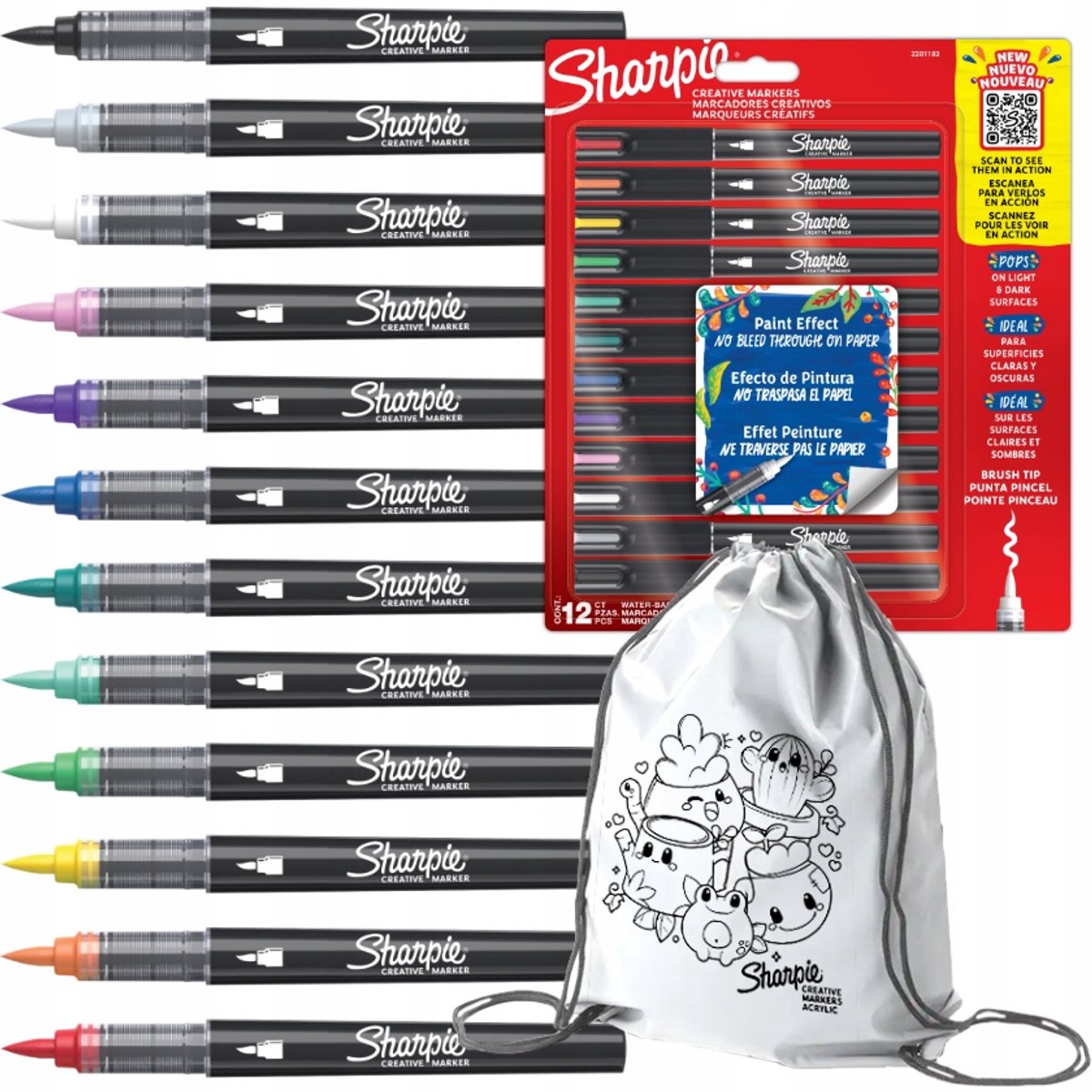 Sharpie akryl tuscher sæt - 12 farver penselpen