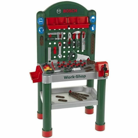 Klein toys bosch mini multifunktionelt legetøjsarbejdsbord – med 79 tilbehør – bordplade med indlæringsfunktion – mørkegrøn