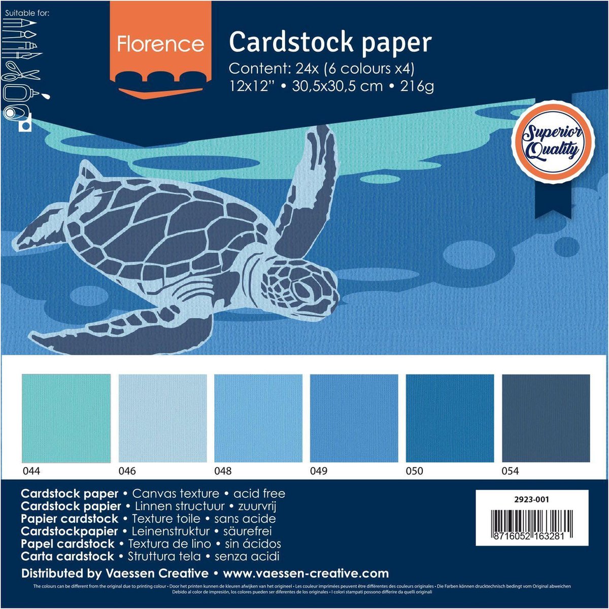 Florence vaessen creative cardstock, stevig kaartpapier 216g - blauw, 24 stuks. 30,5 x 30,5 cm