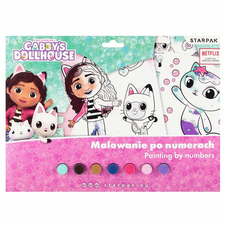 Gabbys dukkehus - maling efter nummer - inkl. 7 farver maling og pensel