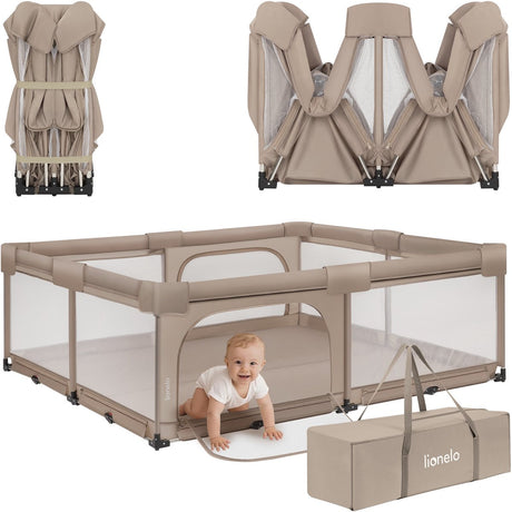 Lionelo Florence Easy Fold XL – gulvkravlegård babykravlegård 180×200 cm – ekstra stor kravlegård – hurtigt foldbar uden montering – legeboks med sideåbninger med lynlås – åndbart mesh – kompakt at opbevare – inklusive bæretaske