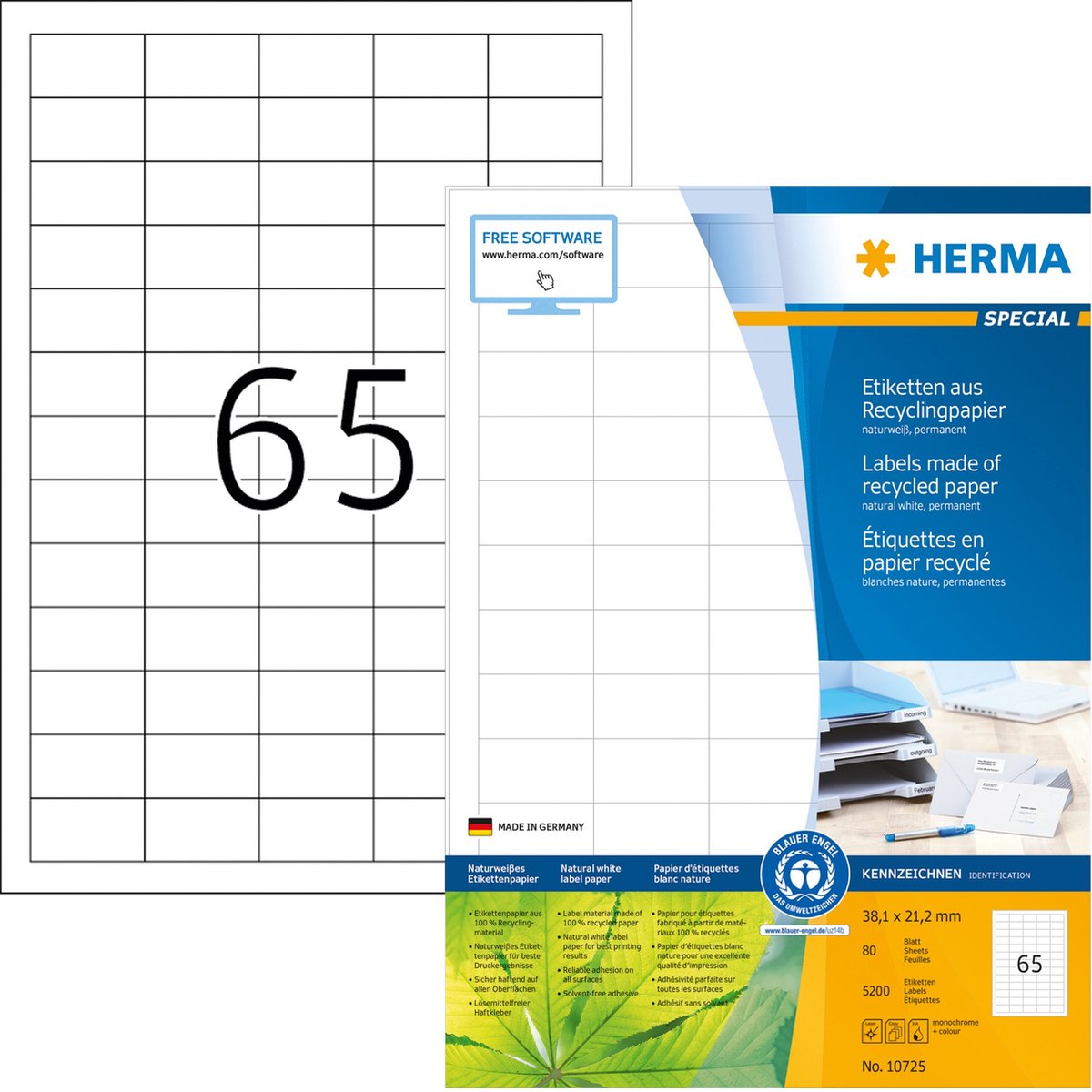 Herma - genbrugsmærke 38,1x21,2mm hvid