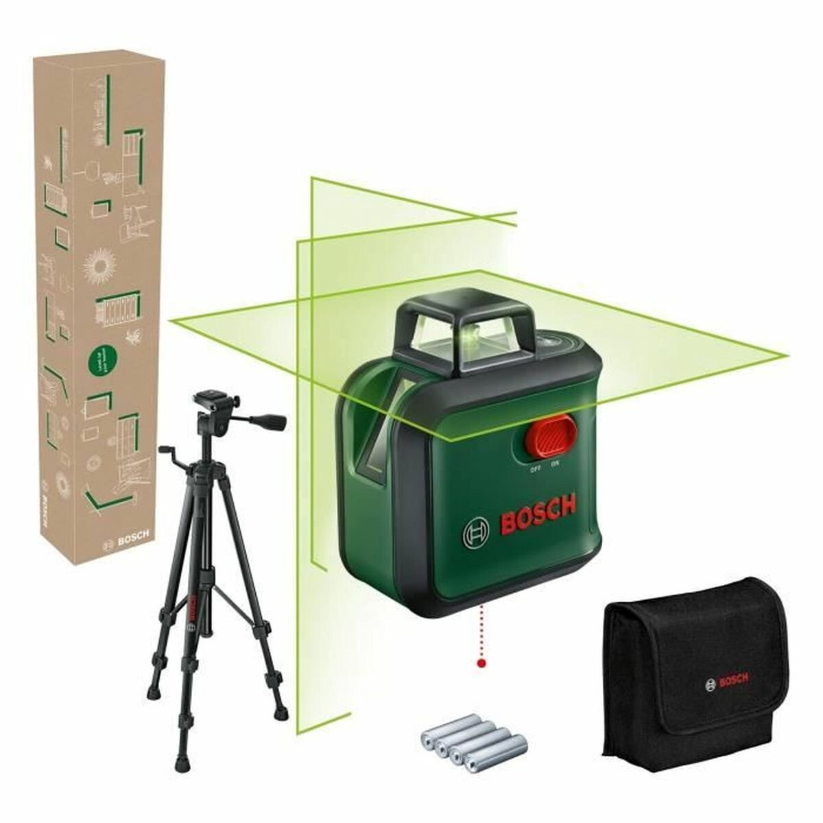 Bosch avanceret niveau 360° linjelaser - med stativ og batterier