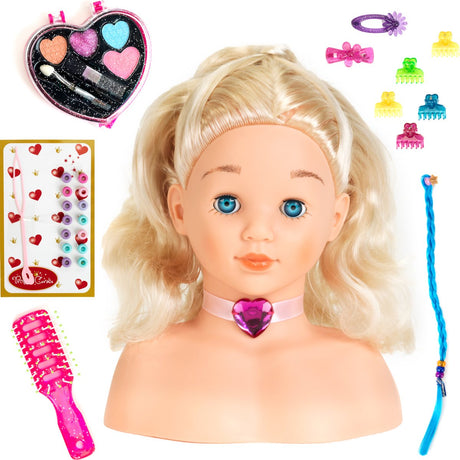 Klein legetøj prinsesse coralie - kaskethoved ''lille sophia'' med make-up - 22 cm stor - vaskbar - med hårbørste, kam, hårspænder - dermatologisk testet make-up