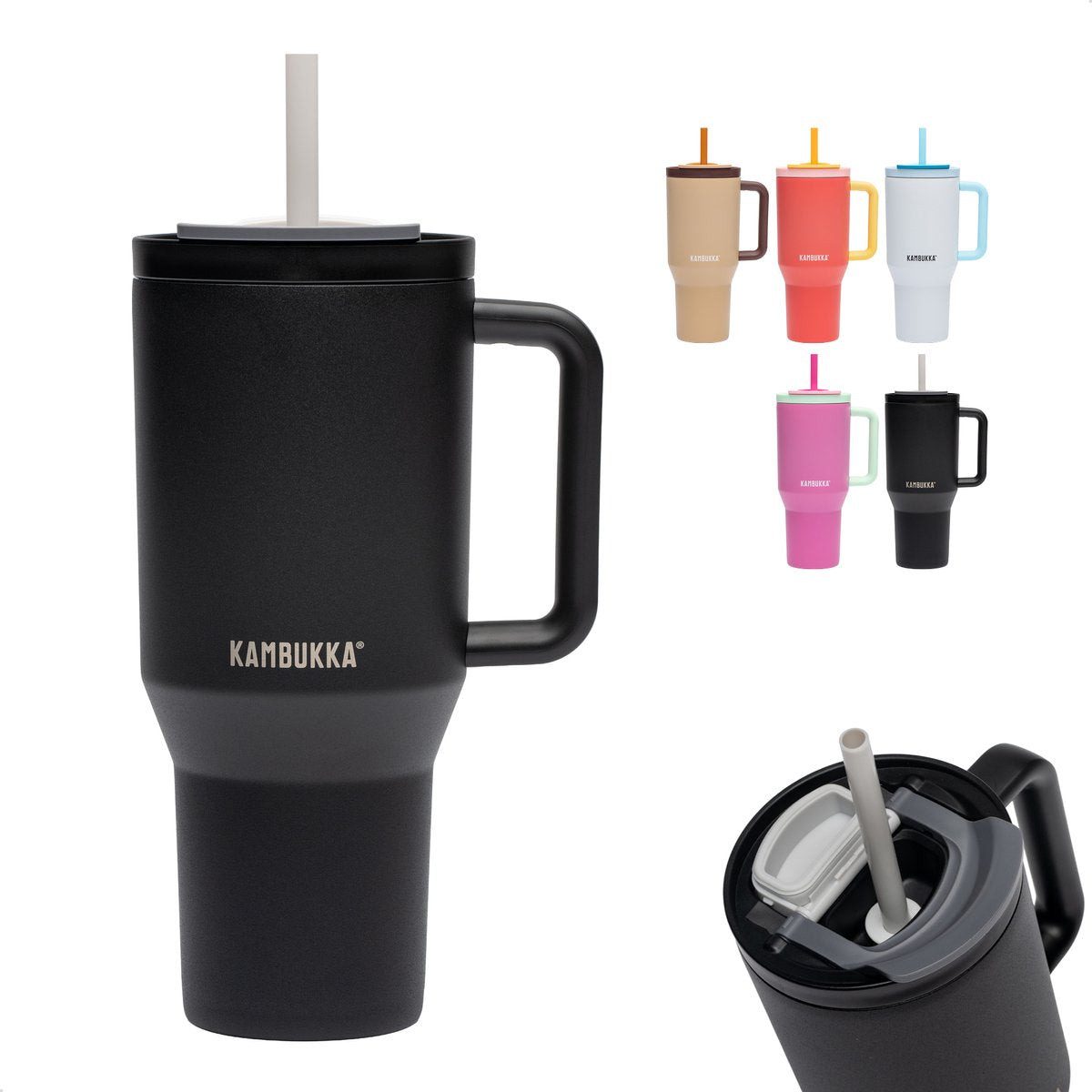 Kambukka rio - tumbler 950ml - night rider vandflaske med teleskopisk sugerør - lækagesikker - BPA fri