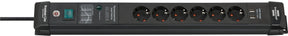 Brennerstuhl premium-line 60.000a overspændingsbeskyttelsesstik med USB-opladningsfunktion 6-vejs sort 3m h05vv-f 3g1.5