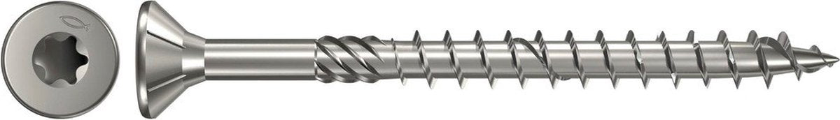 Fischer spånpladeskrue 5x60mm - fladt hoved - rustfrit stål A4 - delgevind - T20 - 40566 (pr. 200 stk.)