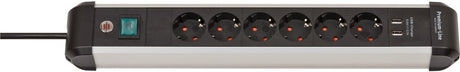 Brennerstuhl premium-alu-line strømskinne med USB 6-vejs 3m h05vv-f 3g1.5