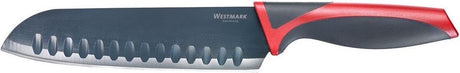 Westmark Santoku kniv køkkenkniv, klingelængde 17 cm, bred klinge med fordybninger, med klingebeskytter, rustfrit stål plast, antracitrød, 14562270