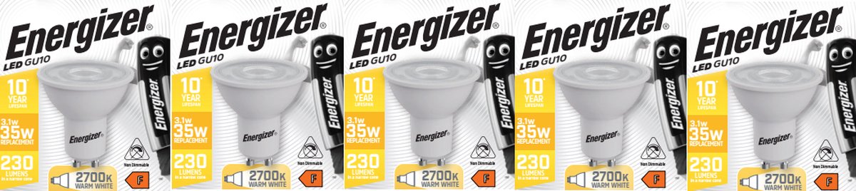Energizer energieffektiv LED-spot - gu10 - 3,1 watt - varmt hvidt lys - ikke dæmpbar - 5 stk.