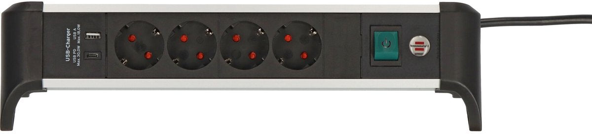Brennerstuhl alu-kontor-line strømskinne med USB-strømforsyning USB-opladningsfunktion 4-vejs 1,8 m h05vv-f 3g1.5