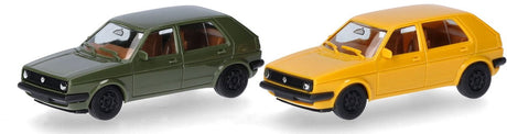 Herpa vw golf ii 4d., grøn gul (minisæt 2 stk.)
