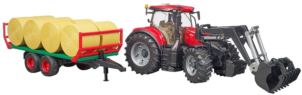 Bruder 3198 case ih optum 3 cvx med frontlæsser, balletrailer