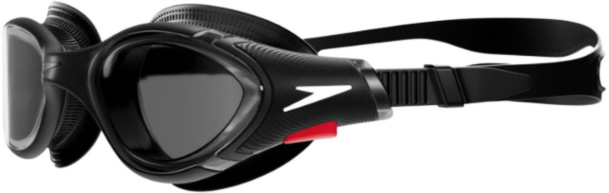 Speedo biofuse 2.0 svømmebriller - ergonomiske dykkerbriller voksne - anti-dug UV beskyttelse - professionelle svømmebriller med trykknap lukning - super blød forsegling - sort røg
