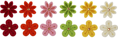 Creativ firma filtblomster med rhinsten, d 30 mm, tykkelse 2,5 mm, 12 stk. 1 æske