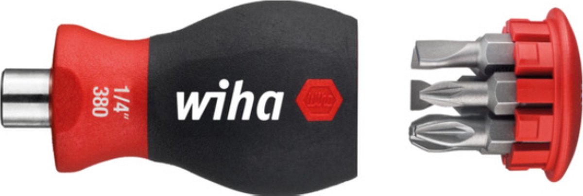 Wiha skruetrækker med bitmagasin magnetisk slidshoved, pozidriv med 6 bits, stubby, 1 4 - 33764