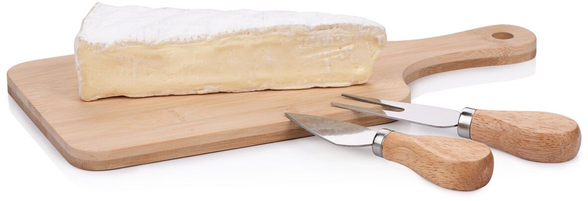 Alpina ostebord med knive - 3-delt sæt med serveringsbræt og osteknive - bambus tapas bord - assorteret