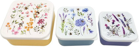 Puckator madkasse snackpotter - sæt med 3 - m l xl - nektar enge - vilde blomsterbier - 6x13,5x13,5cm (xl)