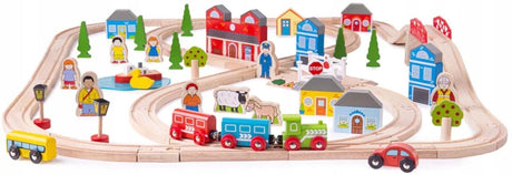 Bigjigs Wooden Train Set City and Land, 101dlg.