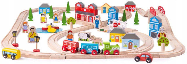 Bigjigs Wooden Train Set City and Land, 101dlg.