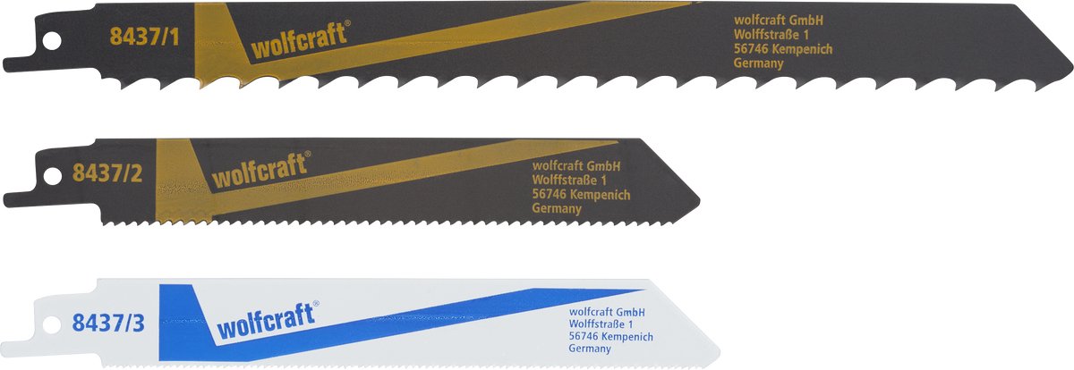 Wolfcraft - frem- og tilbagegående savklinger - 3-delt sæt til frem- og tilbagegående sav - 8437000