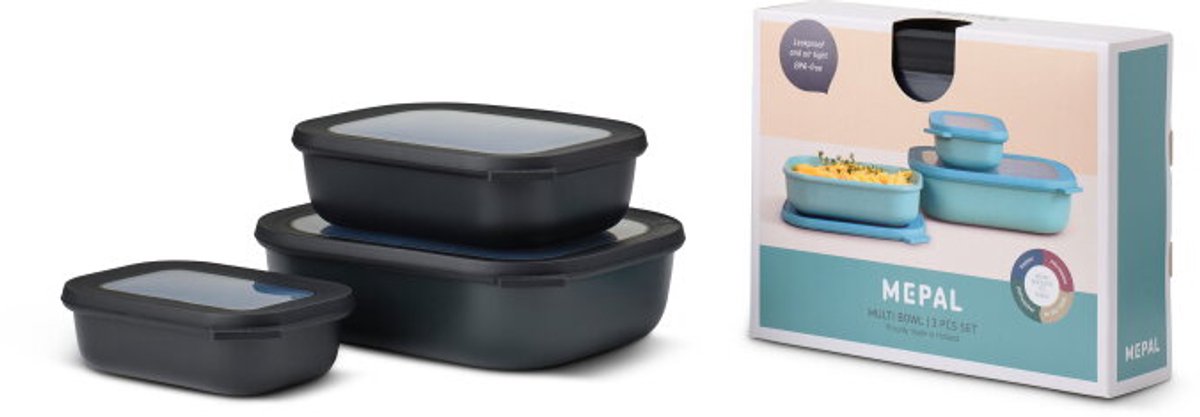 Mepal - multikom cirqula vershouddoos set - 500 + 1000 + 2000 ml - rechthoekig - nordic black