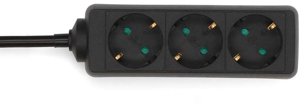 Nedis strømskinne - jordet stik type f (cee 7 7) - 3-vejs - 1,50 m - 3680 w - 16 a - sort