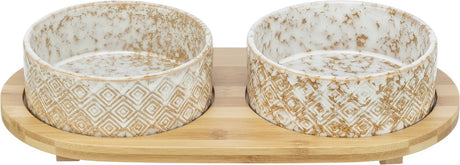 Trixie - madskål vandskål - sæt - keramisk bambus - hvid natur - 2x800 ml