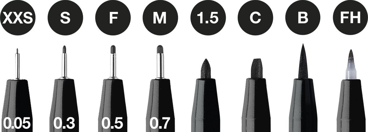 Faber-castell tegnepen - pitt artist pen - sort - 8-delt xxs, s, f, m, b, c, 1,5, fh - fc-167158