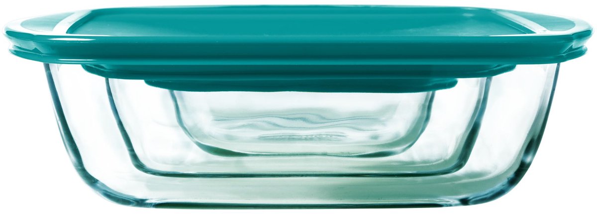 Pyrex - madlavningsfad rektangel med låg sæt af 3 stykker - borosilikatglas - gennemsigtig -
