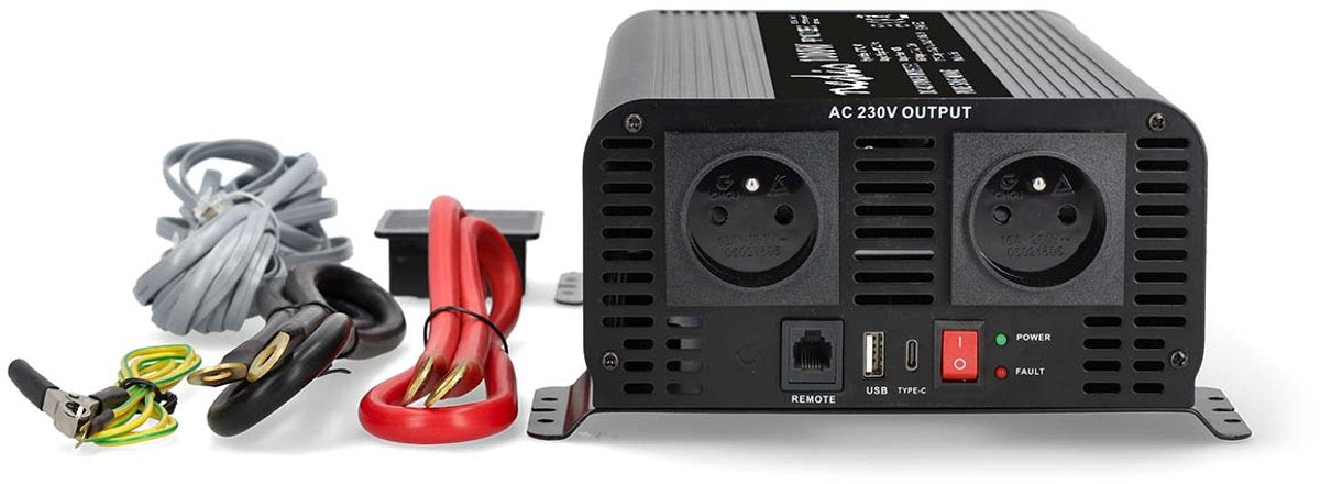 Nedis inverter 1000w - ren sinusbølge - 12v 230v - fjernbetjening