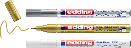 Edding 780 3s metallisk farvemarkør sæt - assorteret 3 styk: hvid, guld, sølv - 0,8 mm
